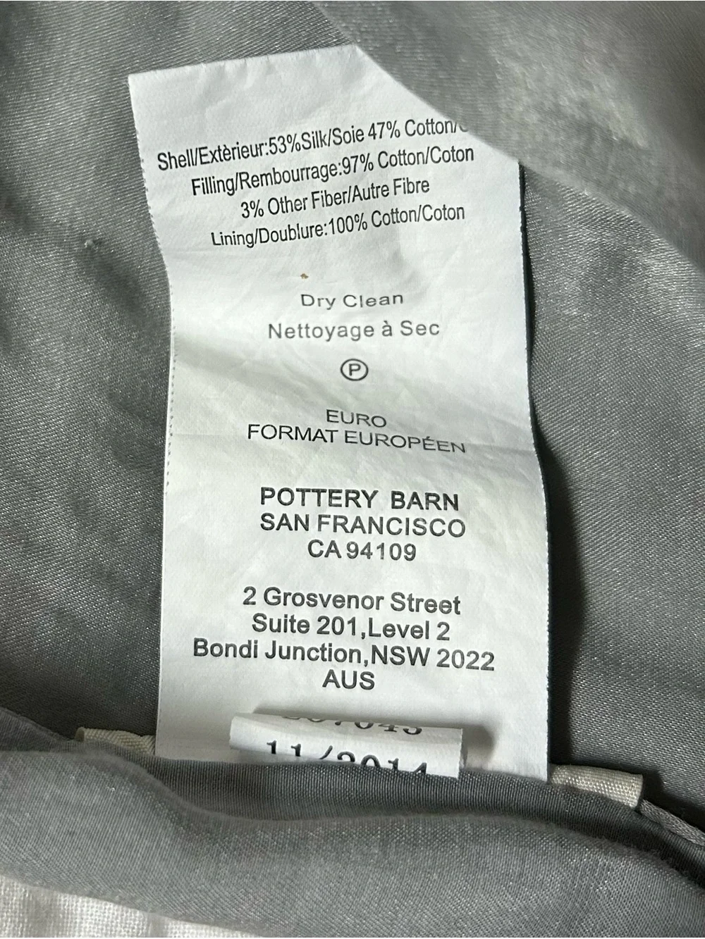 Pottery Barn Tencel Silk Channel Euro Shams Set of 2 Smoke Gray Button Closure